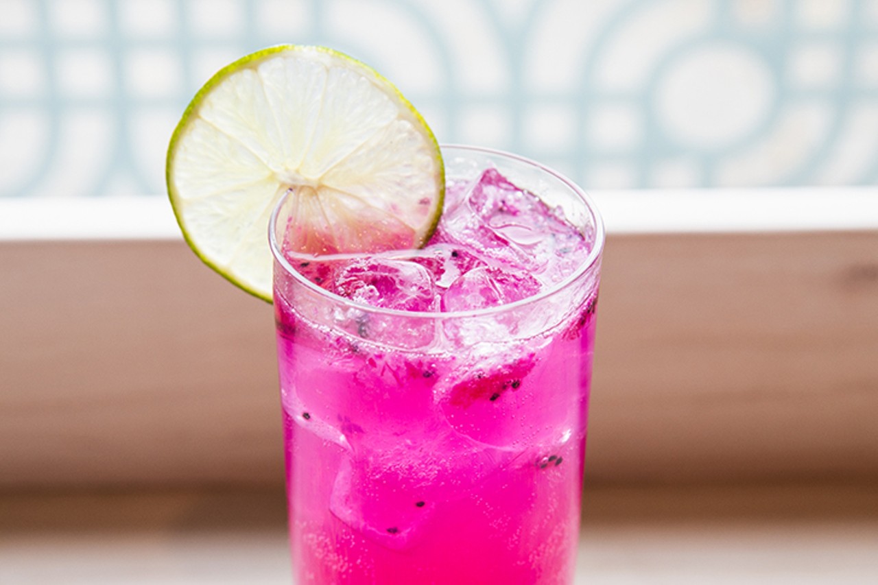 The Cliff Diver ($11) with Bacardi white rum, muddled dragon fruit, agave syrup and ginger beer