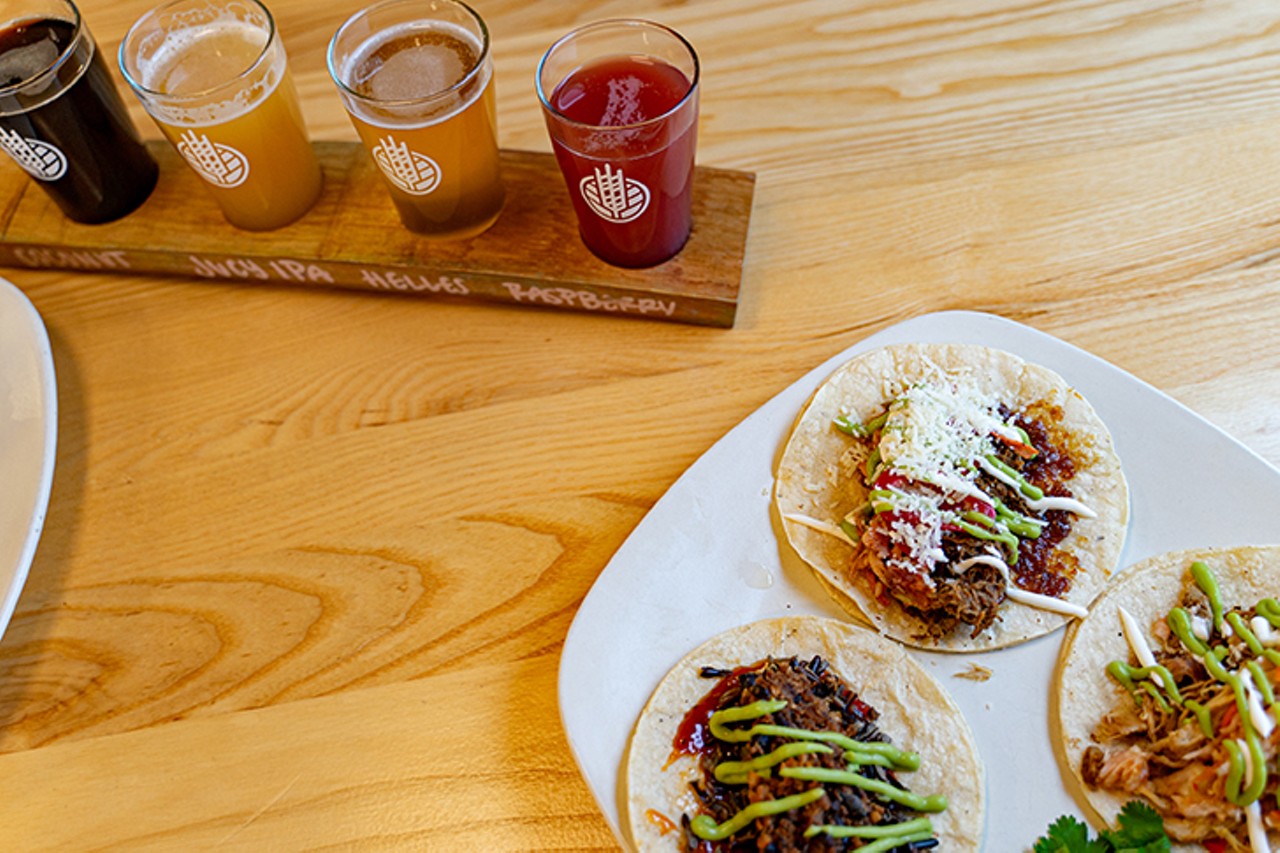 Flight of beer and tacos