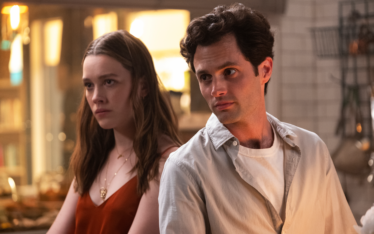 Victoria Pedretti (left) and Penn Badgley in Netflix's "You"