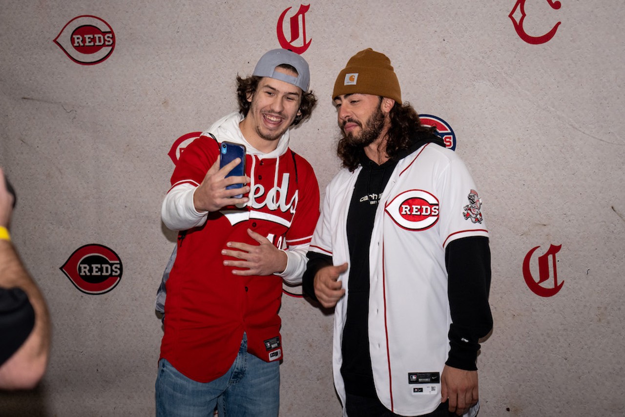 Cincinnati Reds second baseman Jonathan India poses with a fan during Redsfest, held at Duke Energy Center downtown on Dec. 2-3, 2022.