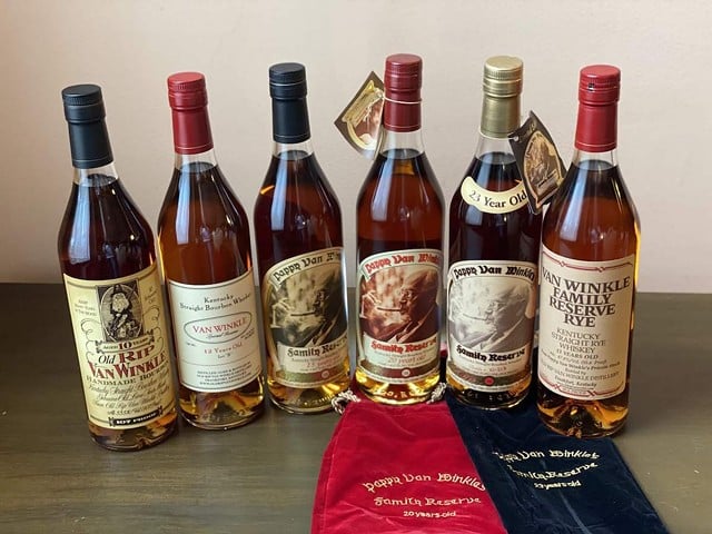 The six-bottle set of Rip & Pappy Van Winkle Bourbon being raffled off in the Kentucky Symphony Orchestra's annual Rare Bourbon Raffle.