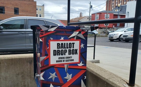 A ballot drop box is seen outside the Athens County Board of Elections.