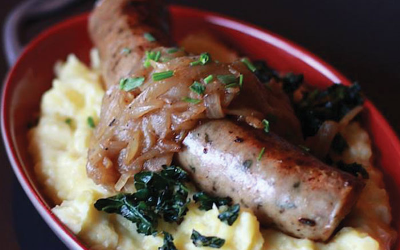 Krueger’s take on bangers and mash: Lincolnshire sausage served over colcannon