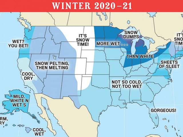 Old Farmer's Almanac winter prediction map