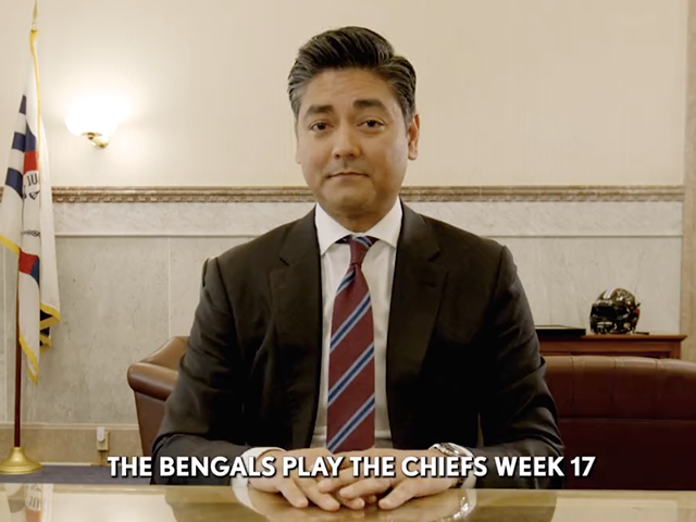 Mayor Aftab Pureval appeared in a lighthearted video that pokes fun at his failed Bengals "proclamation" from last season.