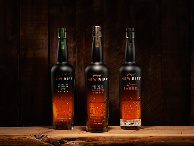 Bottles of New Riff's rye, bourbon and single barrel