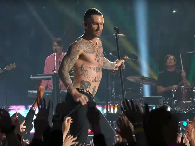 Adam Levine shaking his moneymakers at the Super Bowl, no wardrobe malfunction required.