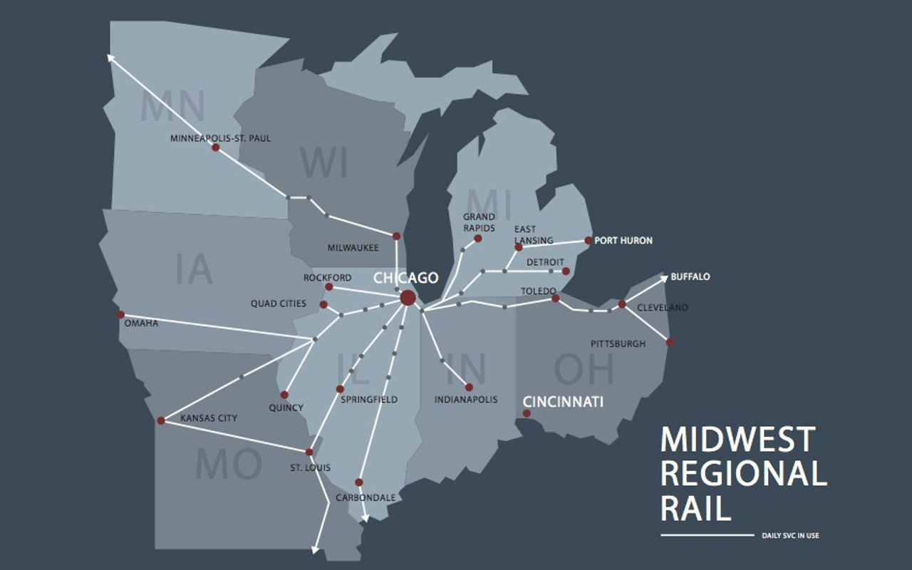 Many Midwestern cities have daily rail routes to Chicago, a transportation hub. Cincinnati does not.