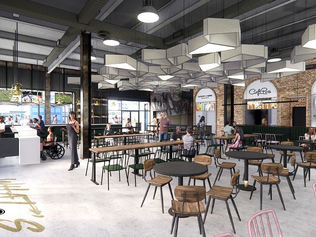 A rendering of the future Galley on the Levee food hall