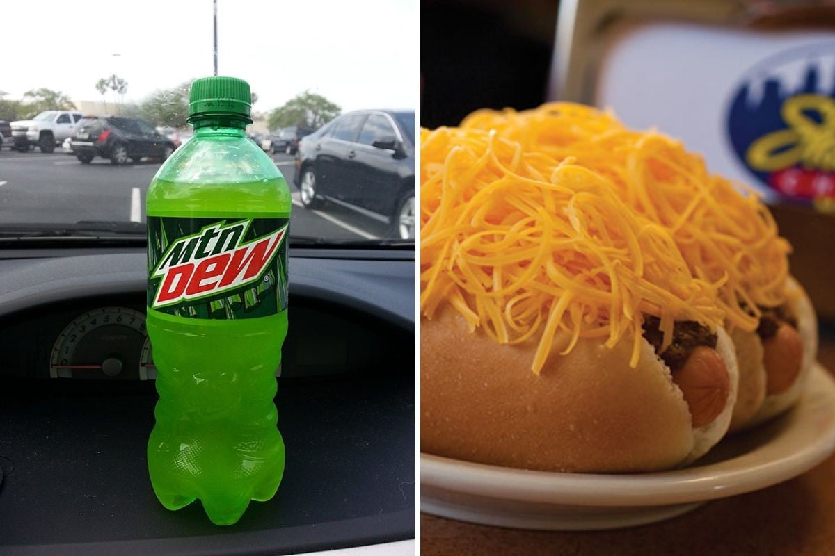 Mountain Dew and Skyline coneys — the perfect pair.