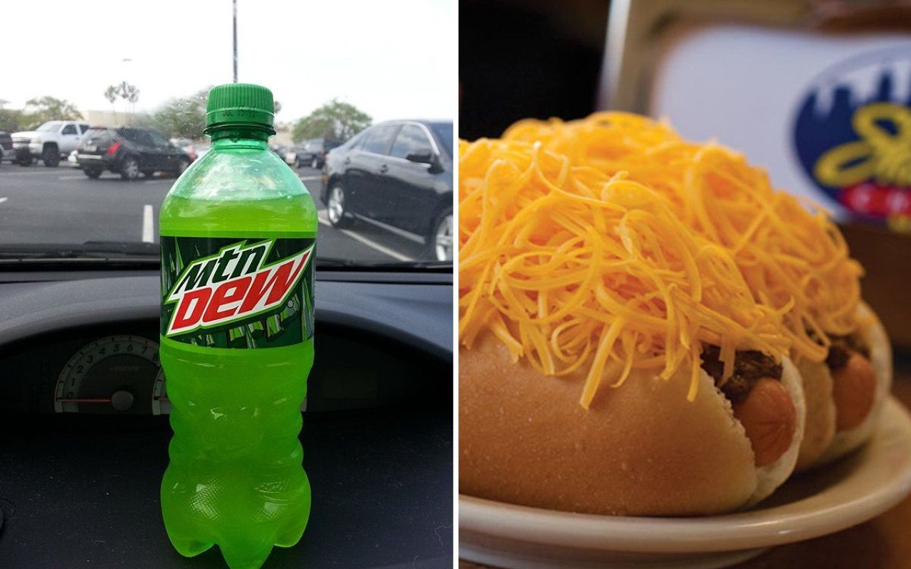 Mountain Dew and Skyline coneys — the perfect pair.