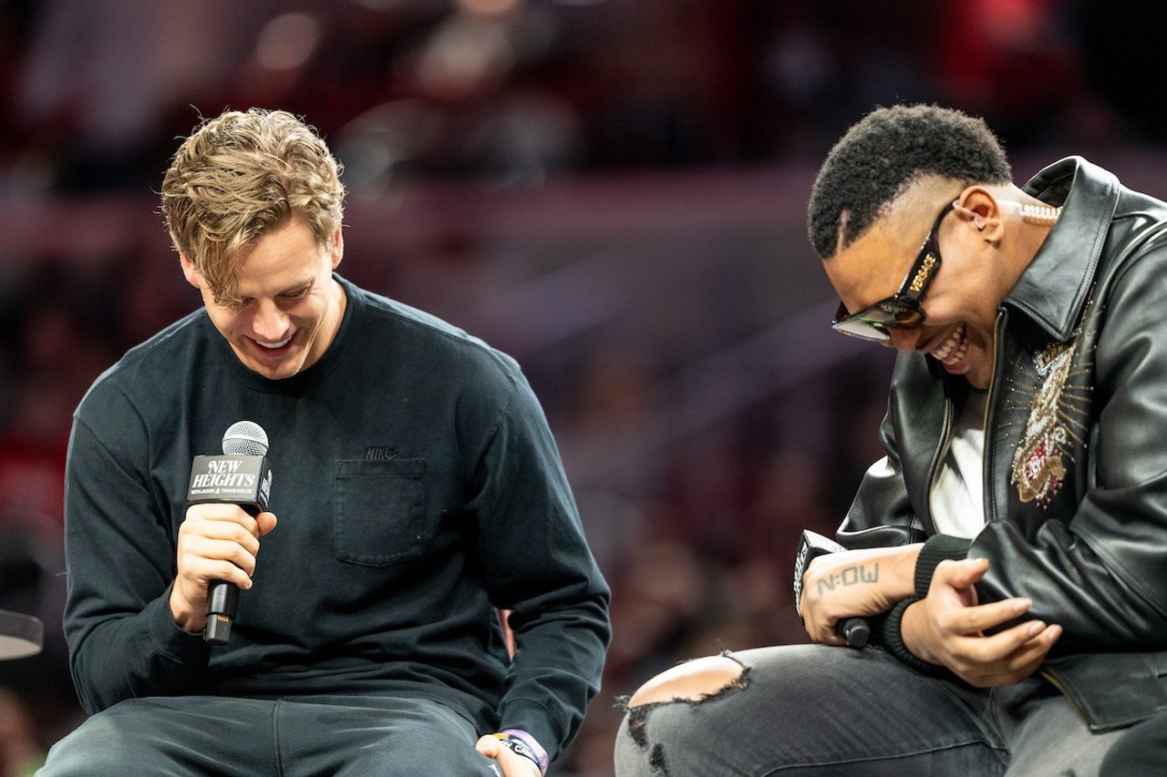 Joe Burrow and Cincinnati Bengals offensive tackle Orlando Brown Jr. at the New Heights podcast live show at Fifth Third Arena | April 11, 2024