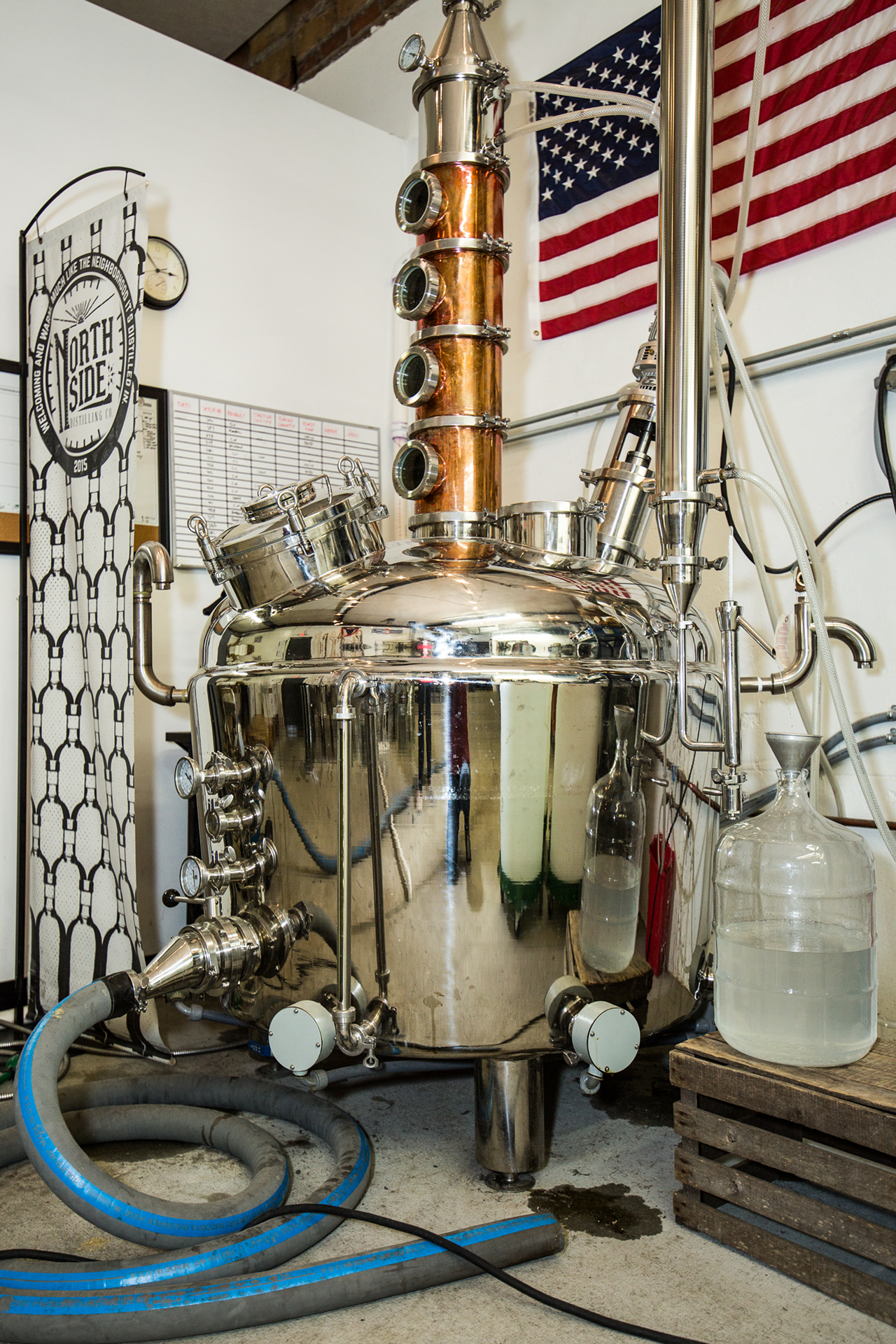 “Thankfully, rum has been an easier process,” Brandon Cafferky, distiller, says. “It yields a lot of alcohol when you distill it and it comes off at a higher proof.”