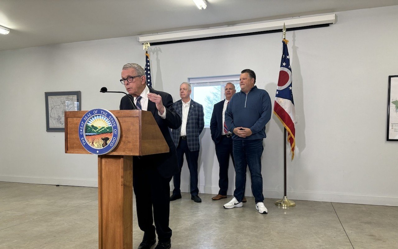 Ohio Gov. Mike DeWine at a press conference in Indian Lake State Park on April 2.