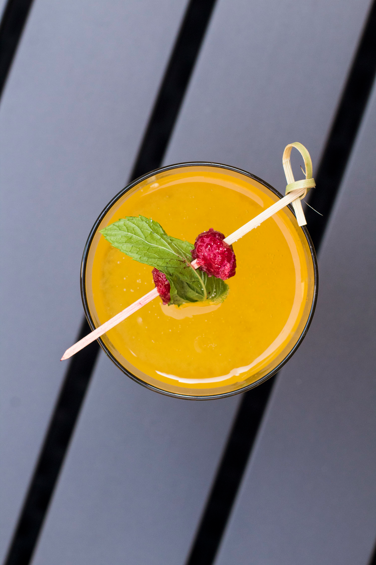 The Lebanese Sunshine cocktail with champagne, raspberry vodka and mango nectar