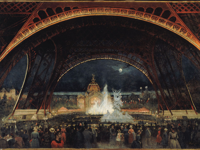 George Roux (1855-1929), "Night Party at the Universal Exhibition in 1889, under the Eiffel Tower,"  1889.