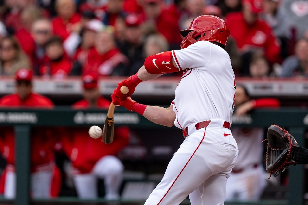 Spencer Steer lines a single to right field in the second inning | Cincinnati Reds vs. Washington Nationals | March 28, 2024