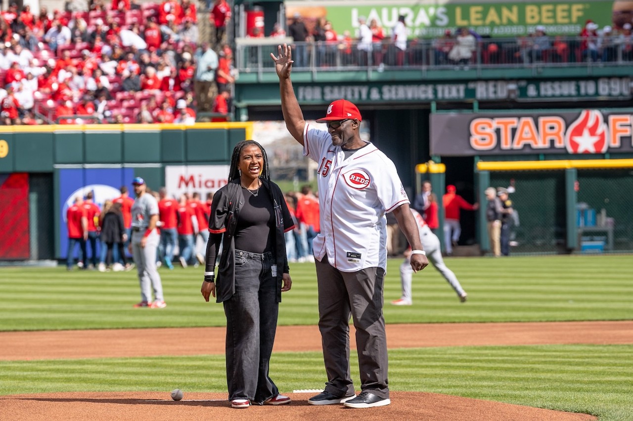 George Foster and Joe Morgan's granddaughter deliver first pitch to the mound | Cincinnati Reds vs. Washington Nationals | March 28, 2024