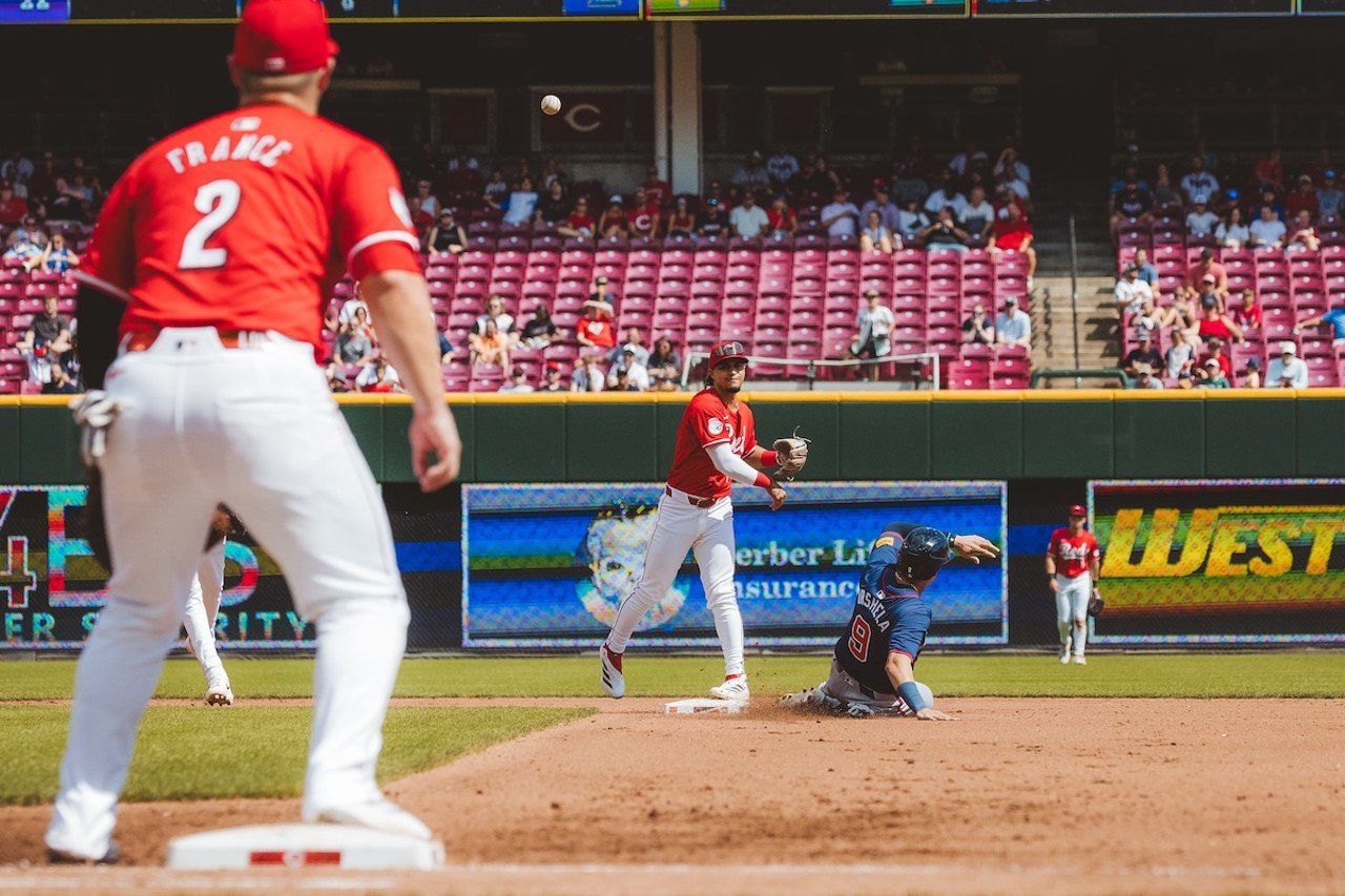 Santiago Espinal going with the double play | Cincinnati Reds vs. Atlanta Braves | Sept. 19, 2024