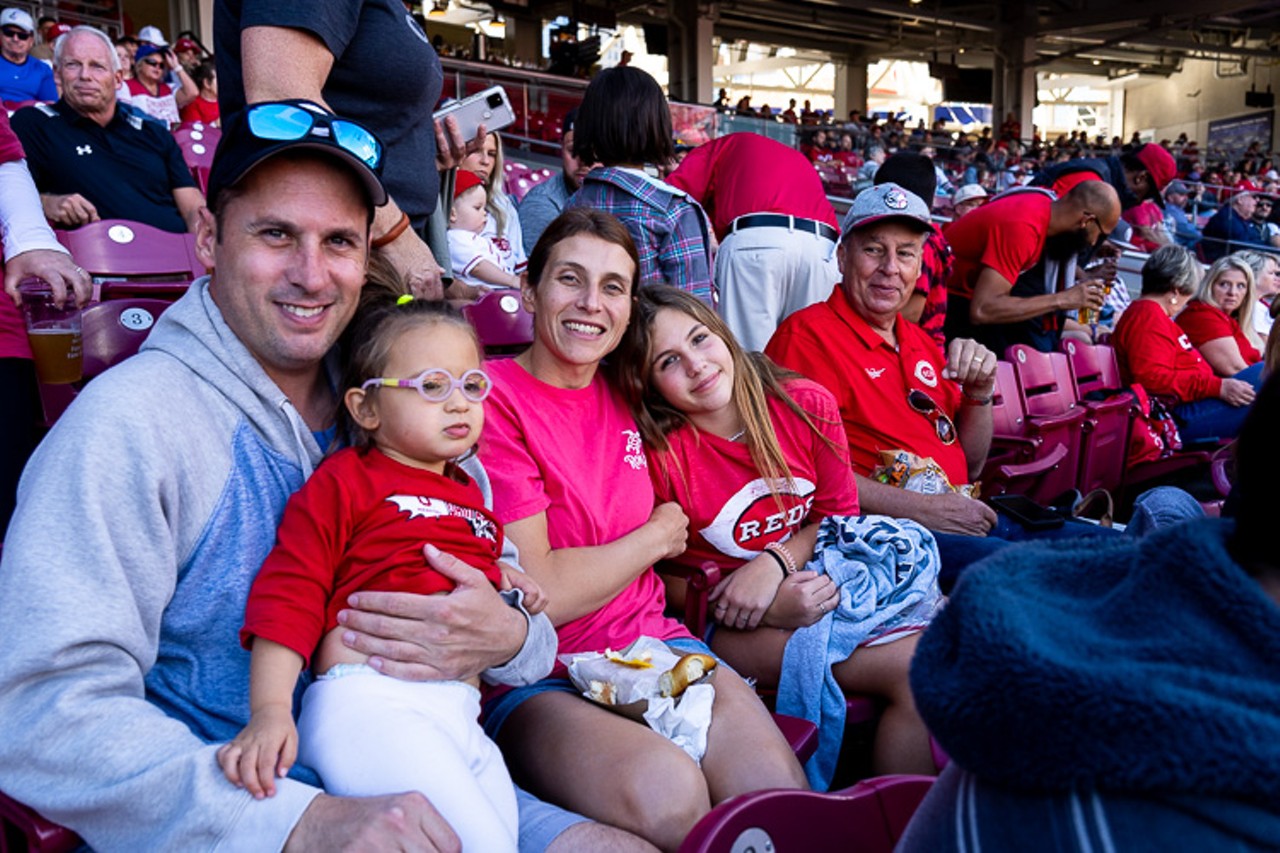 Fans smile as the Cincinnati Reds host the Chicago Cubs at Great American Ball Park on Oct. 5, 2022.
