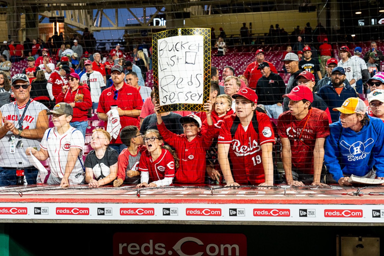 Fans cheer as the Cincinnati Reds host the Chicago Cubs at Great American Ball Park on Oct. 5, 2022.