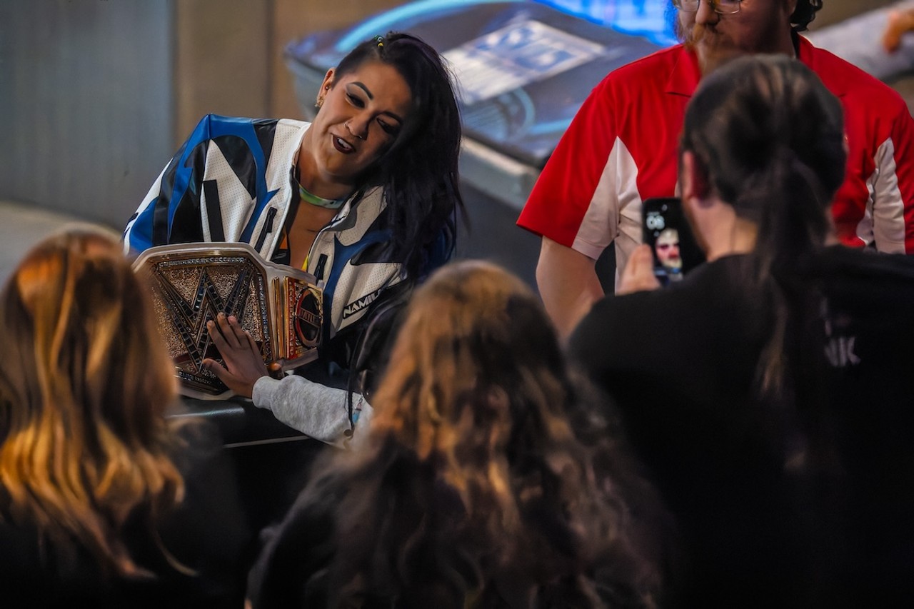 WWE Smackdown Women's Champion Bayley lets a young fan touch her belt | WWE Smackdown at Heritage Bank Center on April 26, 2024