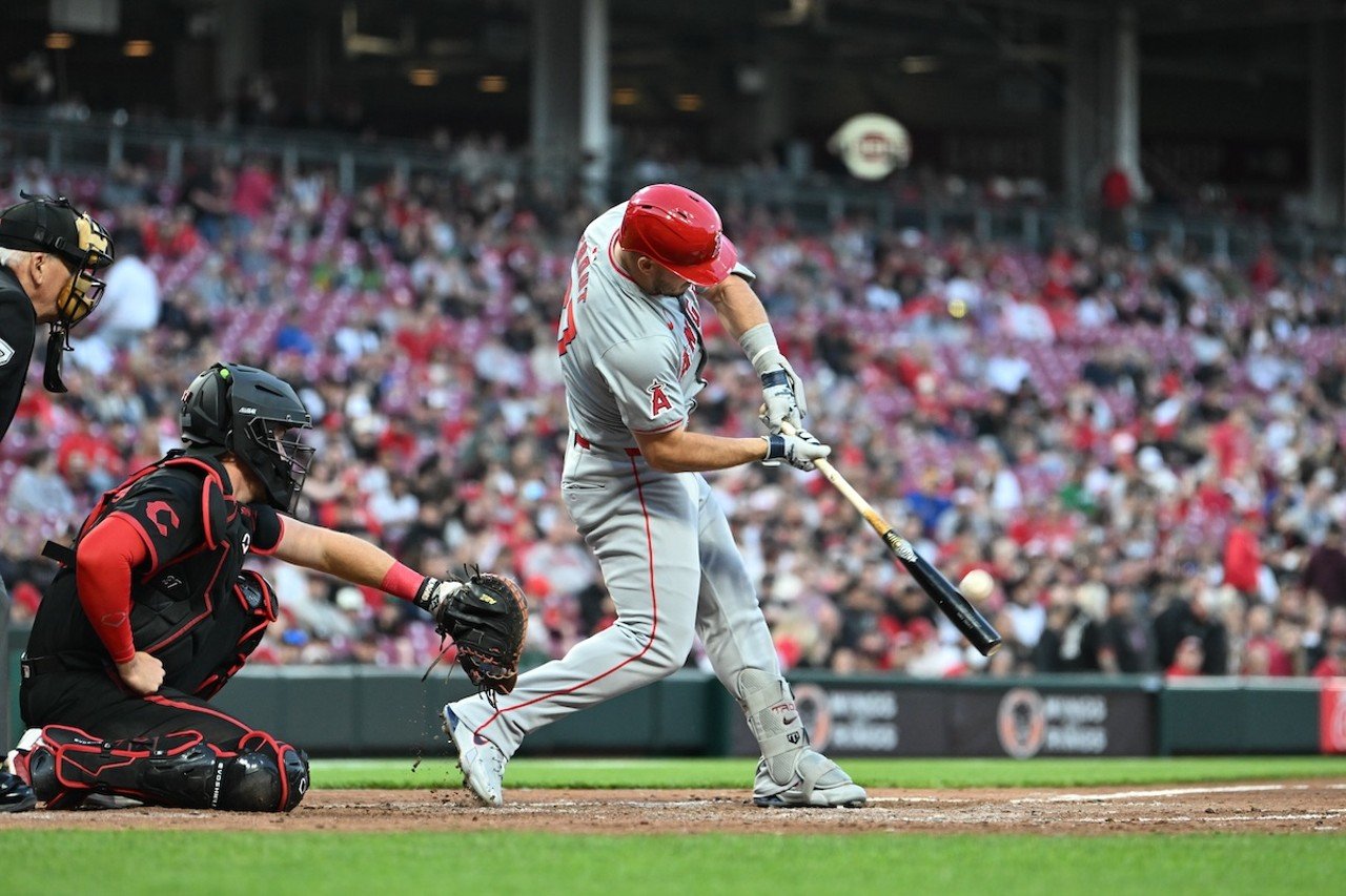 Mike Trout makes contact with the ball | Cincinnati Reds vs Los Angeles Angels | April 19, 2024