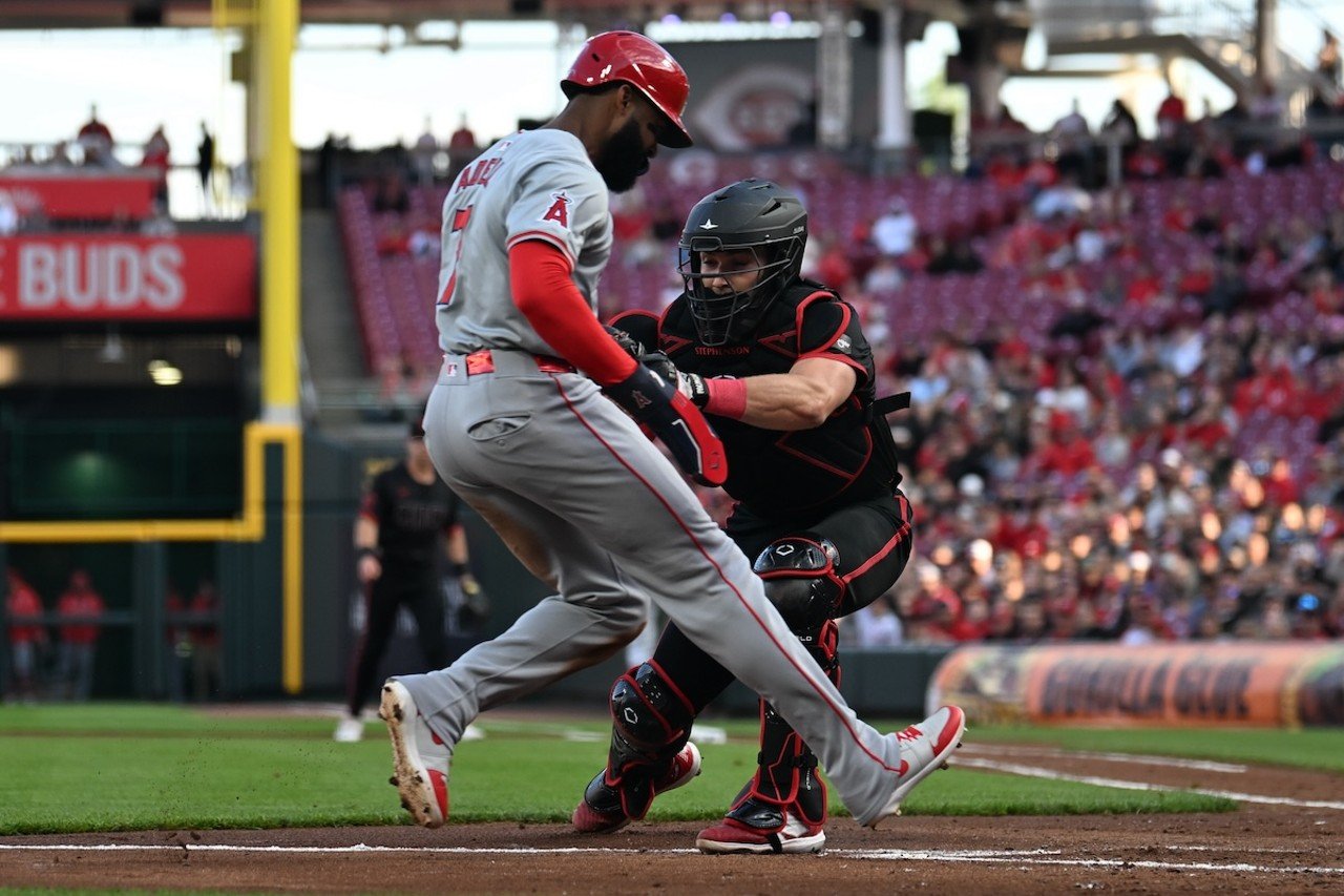 Tyler Stephenson tags out Jo Adell at home plate to save a run | Cincinnati Reds vs Los Angeles Angels | April 19, 2024