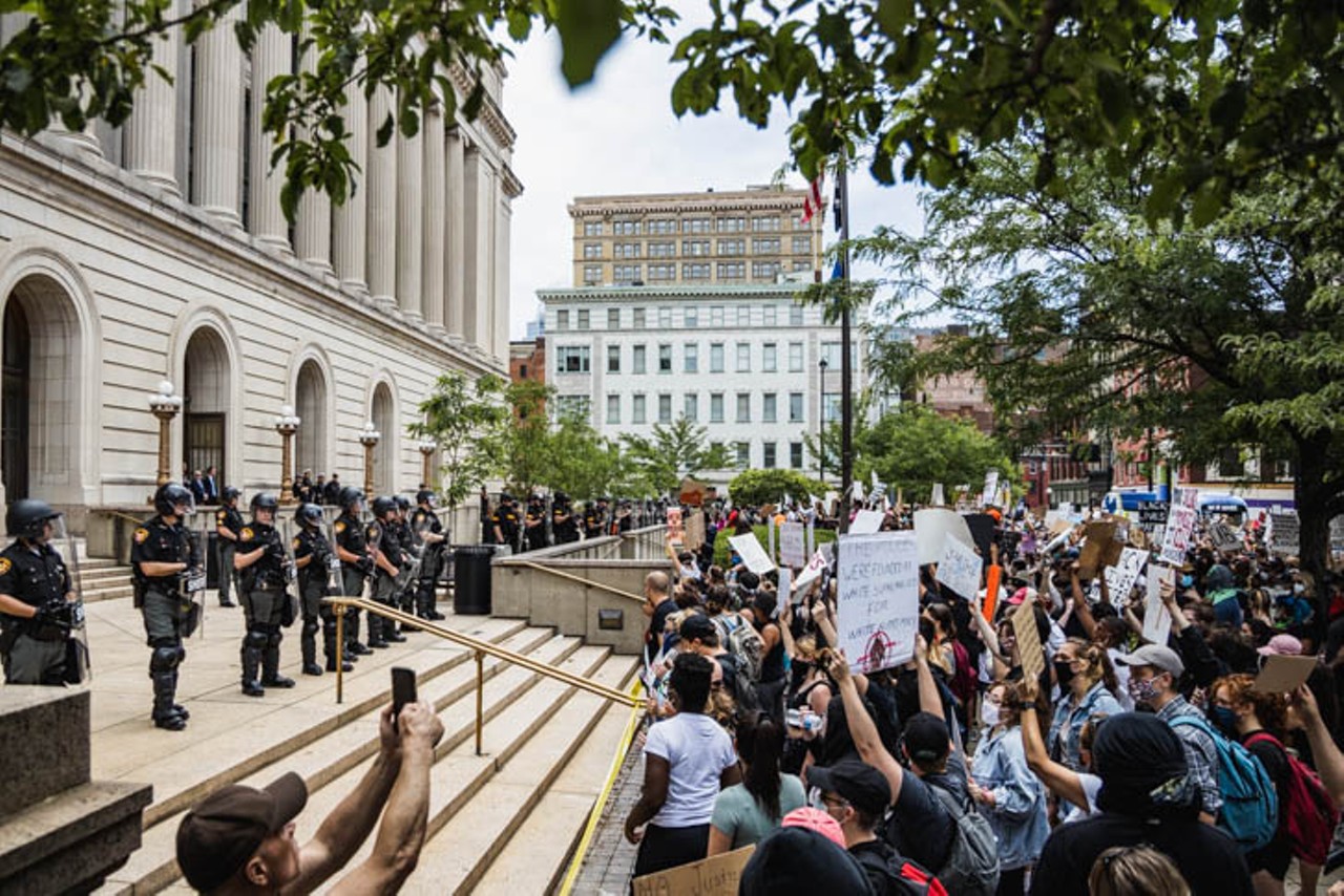 Protestors gather outside of the Hamilton County Courthouse on June 1