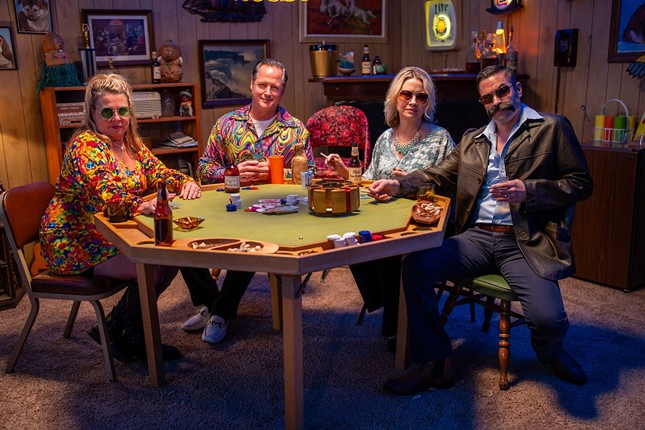 Guests on the '70s-themed man cave set