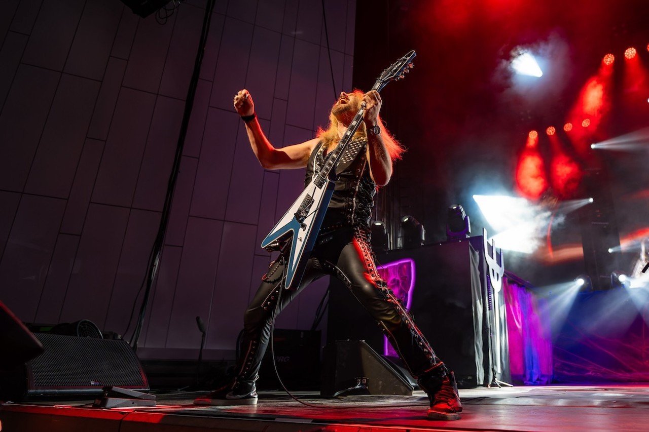 Judas Priest performing at Everwise Amphitheater in Indianapolis, Indiana on April 28, 2024