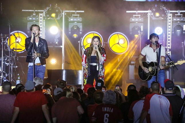 Lady A performing after the Cincinnati Reds game on Sept. 9, 2023.