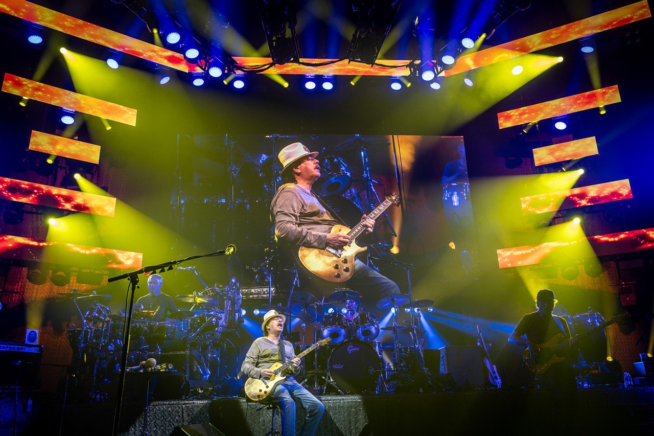 Lead singer of Santana, Carlos Santana plays at Riverbend Music Center on Friday, June 28, 2024.