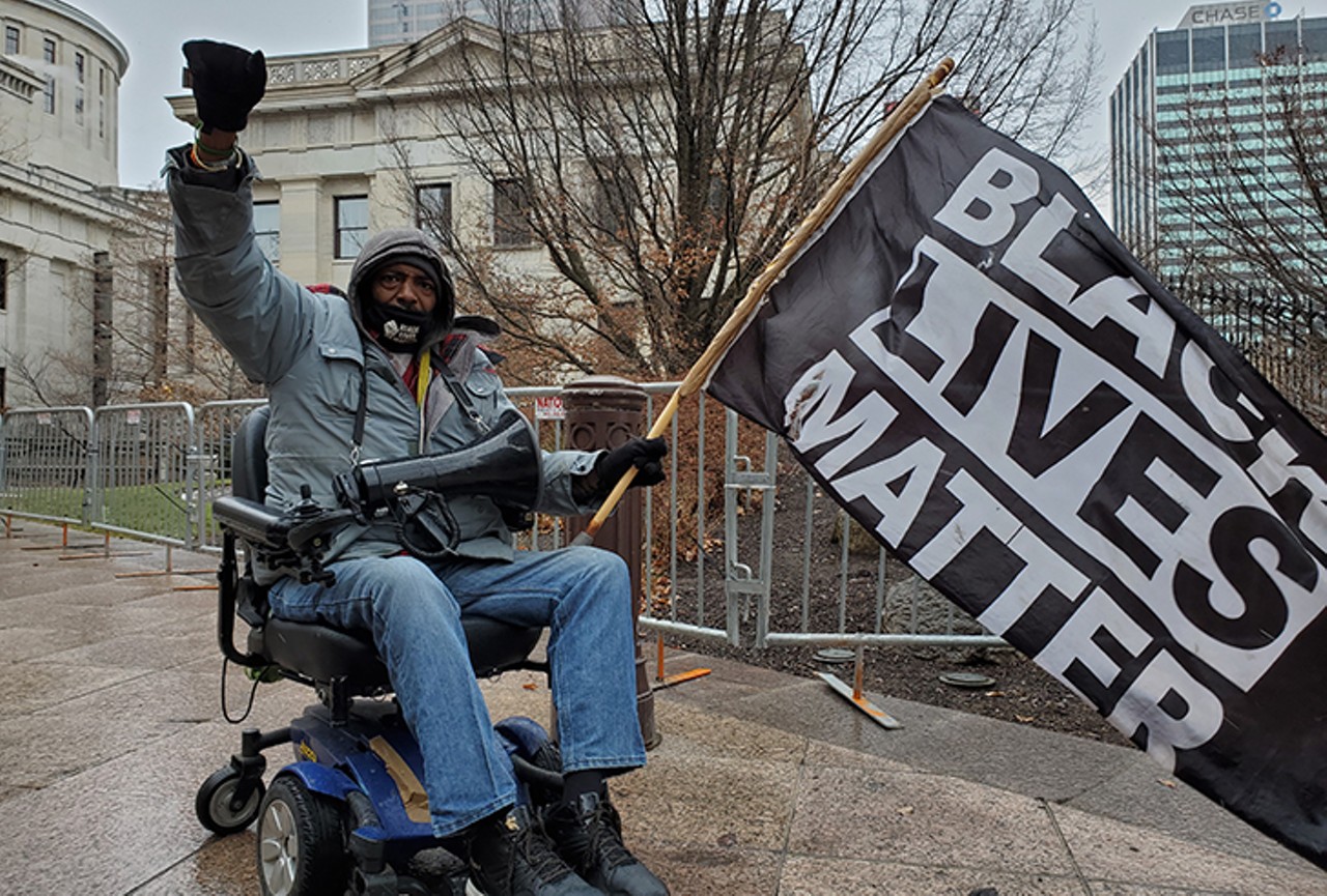 Black Lives Matter activist 'Eddie Moncrief outside the Ohio State House on Jan. 17.