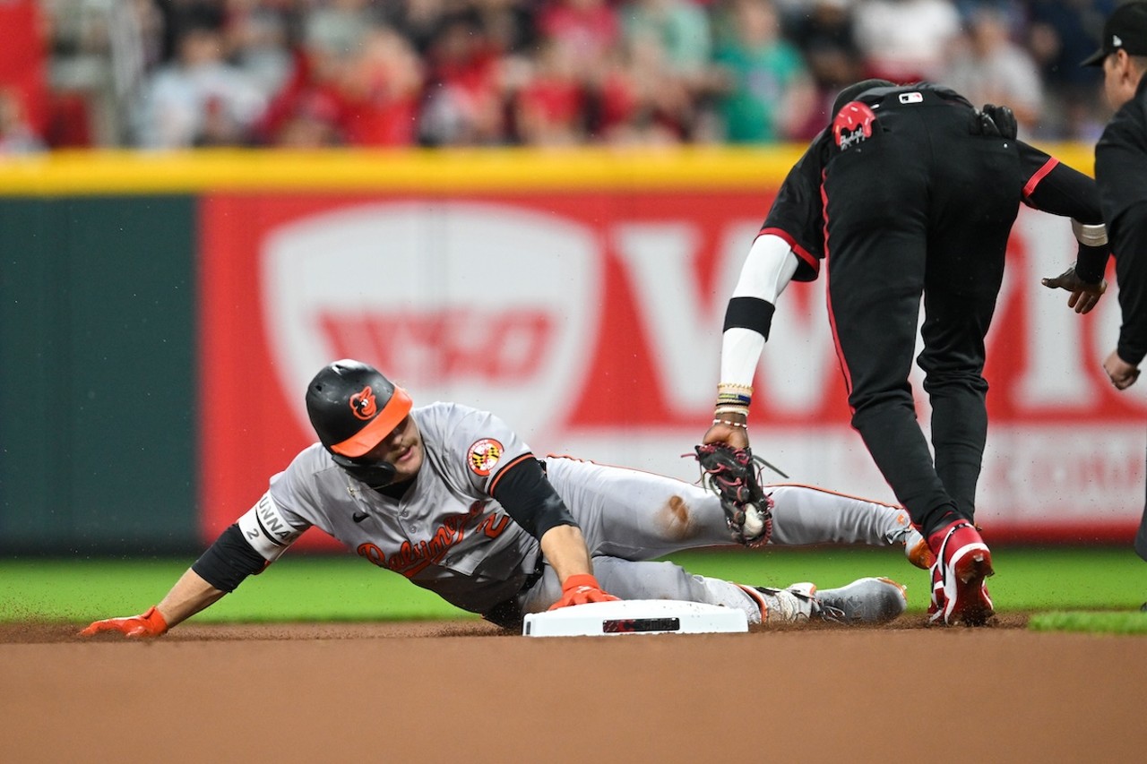 Elly De La Cruz tags out Ryan Mountcastle at second base in the first inning | Cincinnati Reds vs. Baltimore Orioles | May 3, 2024