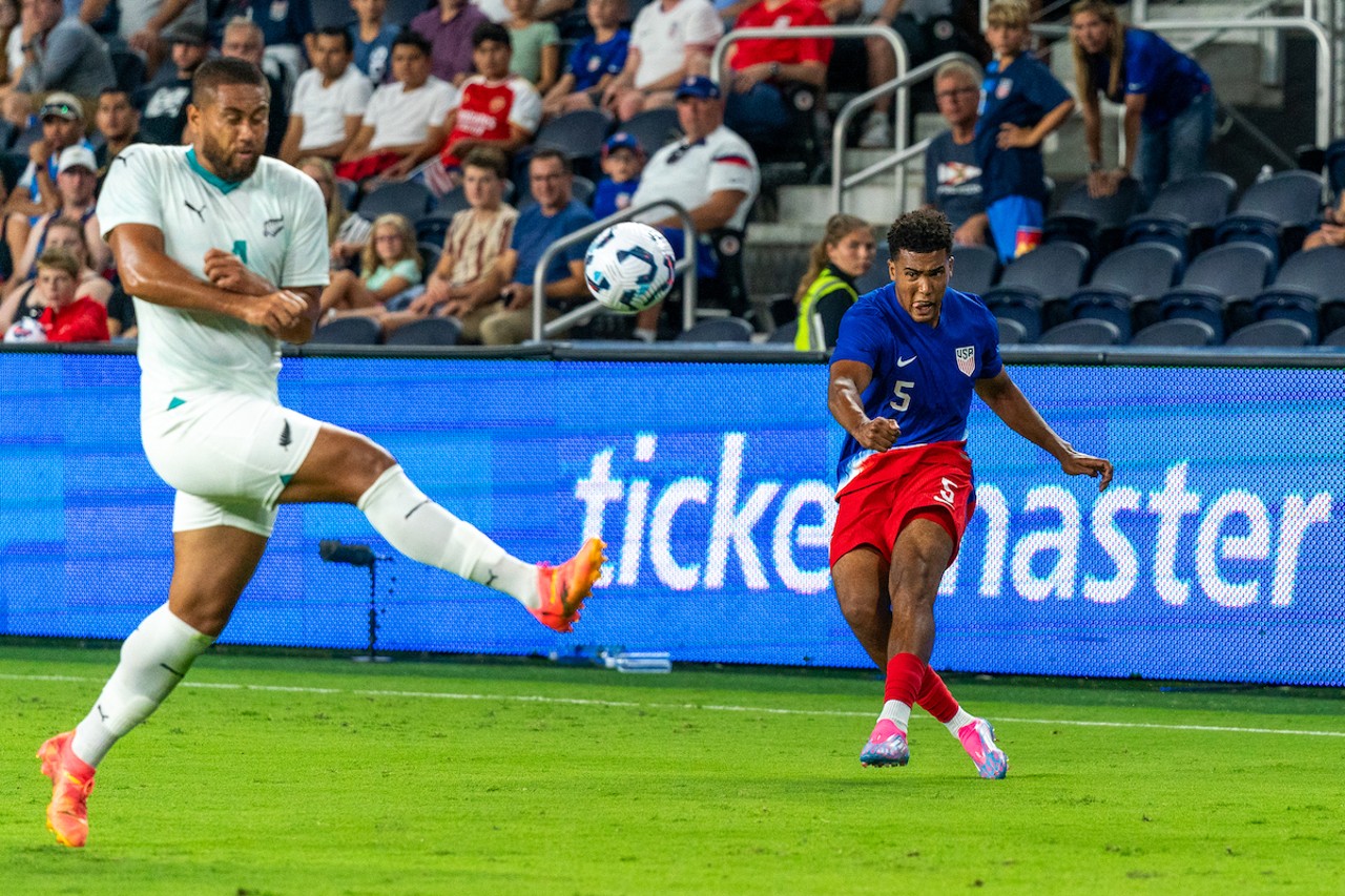 Caleb Wiley crosses into the goal box.