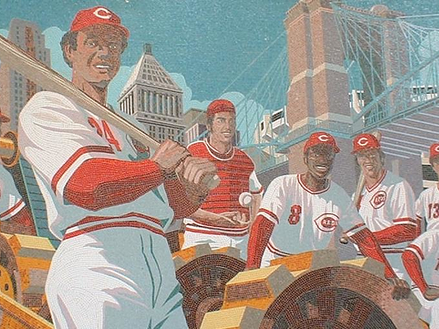 Johnny Bench, seen in the center of a mural in Great American Ball Park in this 2006 photo, is widely considered one of the greatest catchers of all time.
