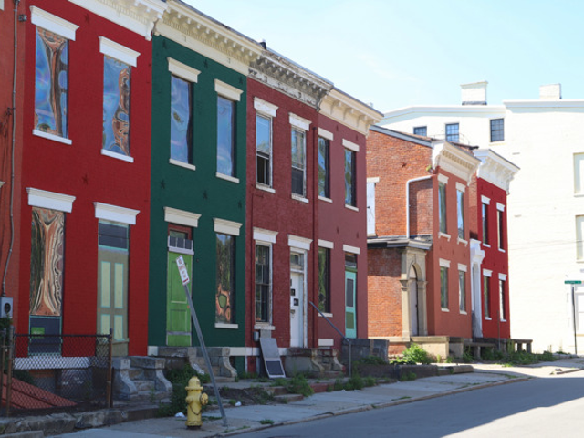 Rowhouses on Baymiller Street in the West End awaiting renovation