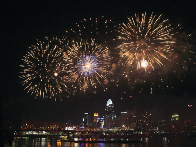 Rivefest fireworks over the Cincinnati skyline