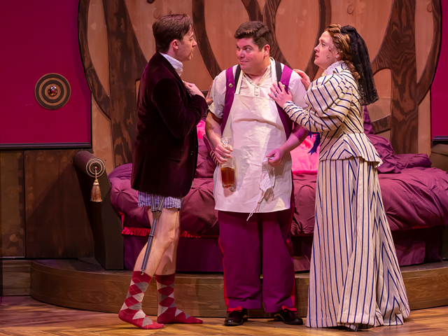 (Left to right) Justin McCombs, Billy Chace and Kelly Mengelkoch in "A Flea in Her Ear"