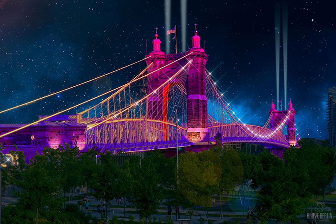 BLINK's 2019 iteration will see the experience expand across the river into Covington via the Roebling Bridge. Blink producers have said that the "the singing bridge" will, well, sing, and its most predominant features &#151; the anchorage, gateway towers, arches, spires &#151; will be lit accordingly.
