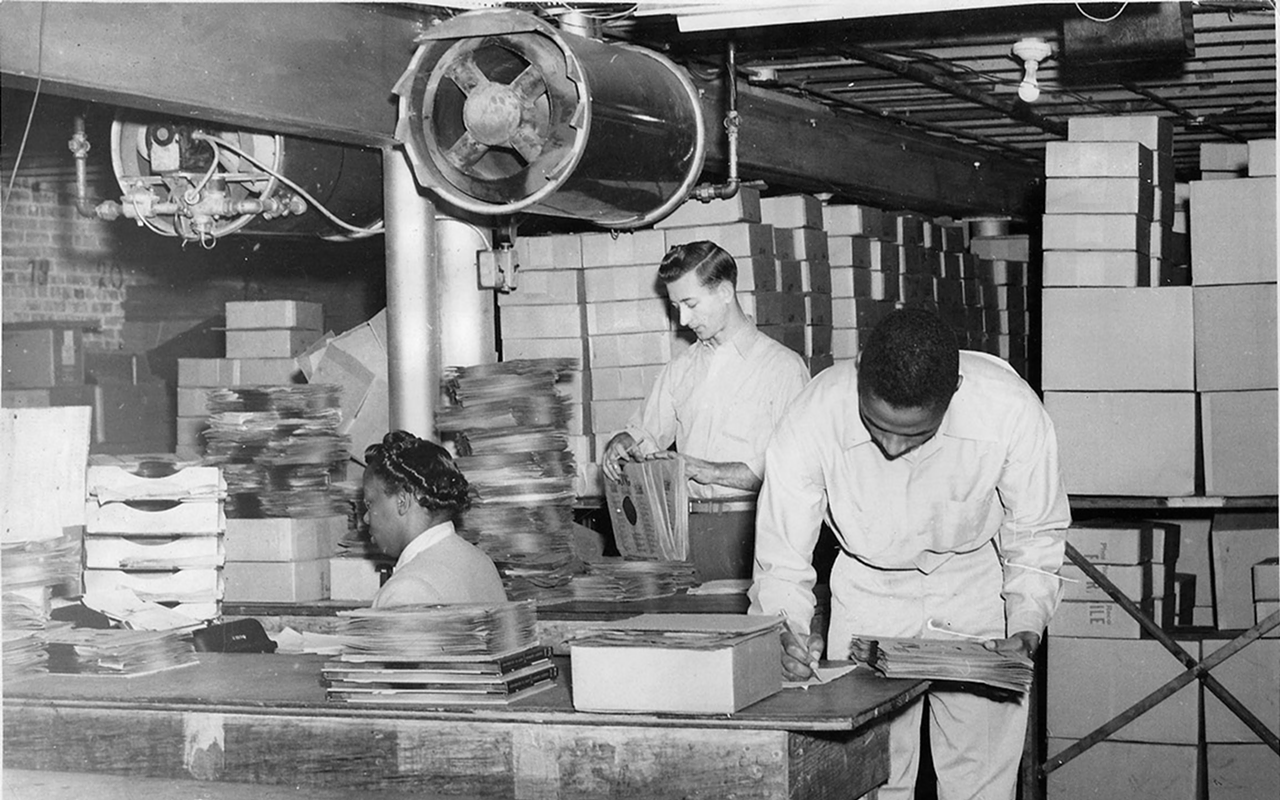 King Records was one of Cincinati’s first racially integrated businesses; its presses and shipping area are shown here.
