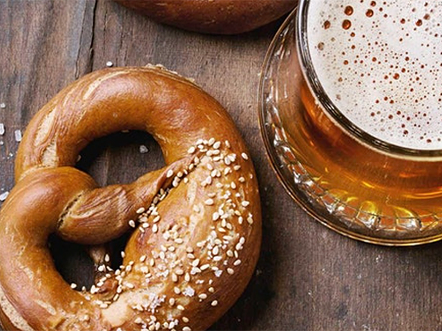 A pretzel and beer