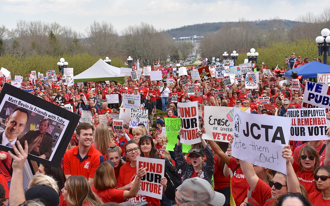 Kentucky teachers protest in Frankfort April 13.