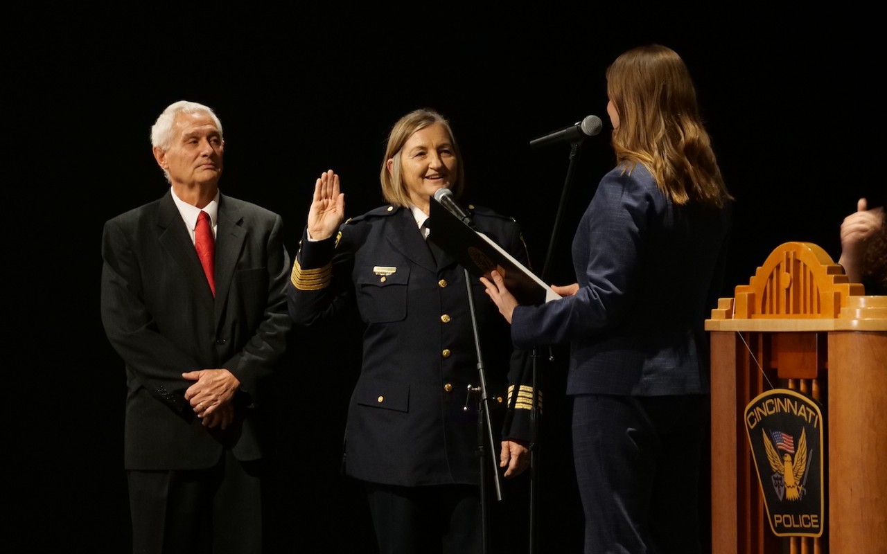 Teresa Theetge is sworn in as Cincinnati's first female police chief. She's been with the department for more than 30 years.