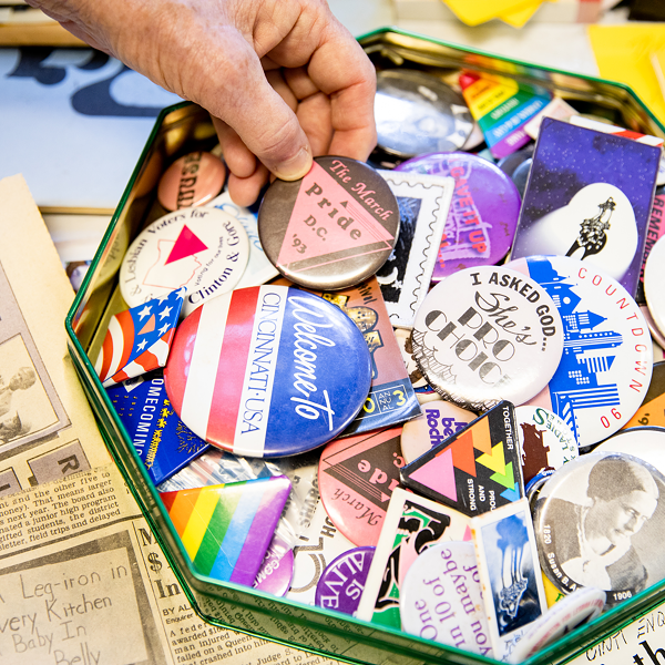 Pins and ephemera from the Ohio Lesbian Archives