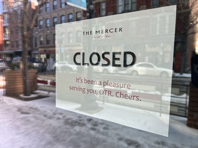 The "closed" sign hangs in the Mercer OTR's window.