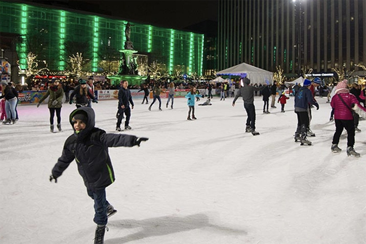 Ice Rink at Fountain Square
Whether you&#146;re a professional skater or someone who can barely stand on skates, this slice of winter wonderland on Fountain Square is open to everyone. Skate rental is available and concessions include snacks, hot chocolate and alcohol. Santa skates select weekends in December.Through Feb. 2. $6 admission; $4 skate rental. Fountain Square, 520 Vine St., Downtown.
Photo via myfountainsquare.com