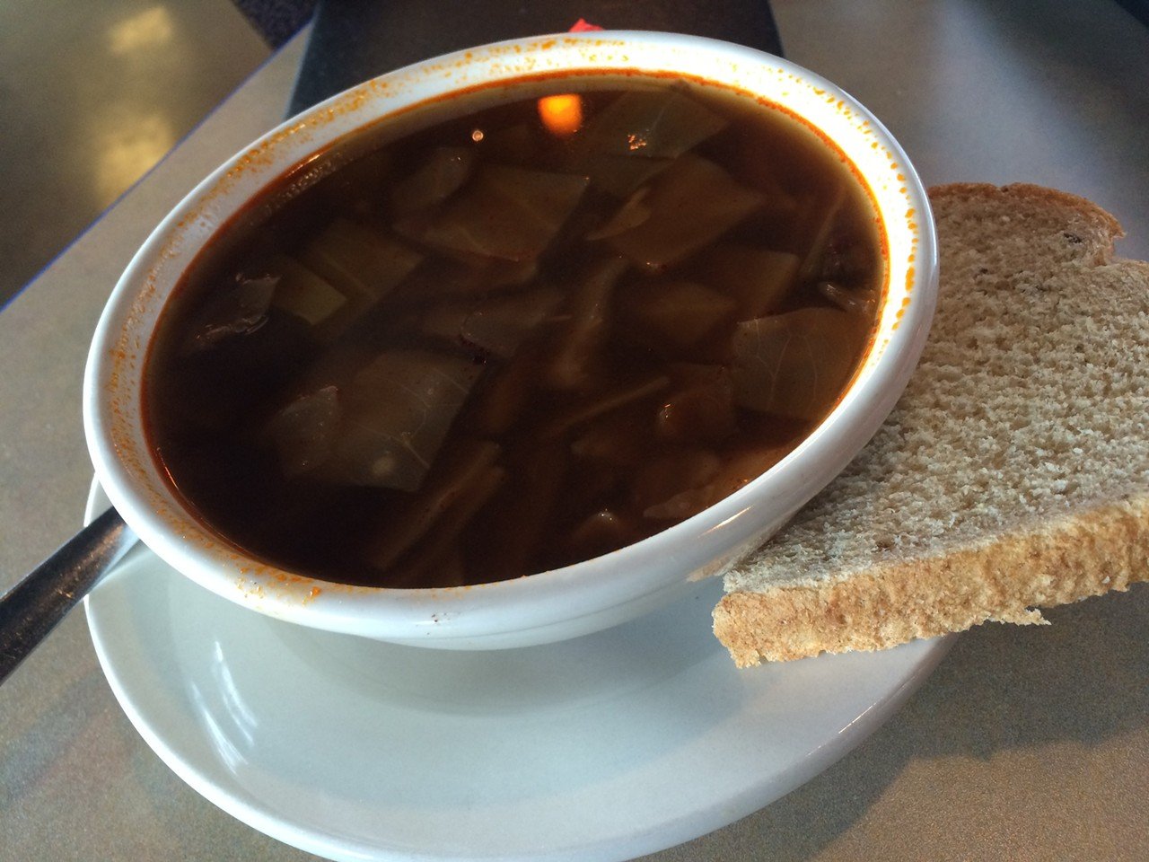Sweet-n-Sour Cabbage Soup from Izzy's
Multiple locations including 800 Elm St., Downtown; 7651 Mall Road Florence; 1198 Smiley Ave., Forest Park; 4766 Red Bank Expy., Madisonville; 5098 Glencrossing Way, Western Hills
Known for their Reubens, Izzy's has been serving Cincinnatians for over 120 years. And like any good deli, they've got some good soup. Try a cup or a bowl of their sweet and sour cabbage soup. Pair it with one of their famous Reubens or try a specialty sandwich like the Pastrami Delight.