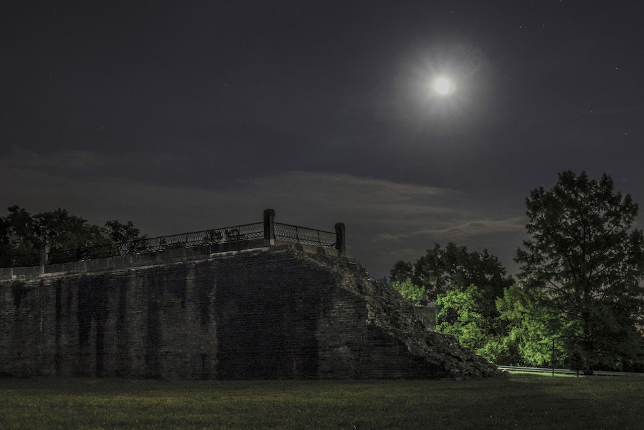 Remnants of Eden Park reservoir in the moonlight